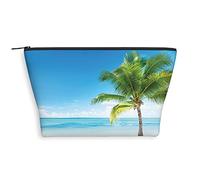 Beach Theme, Cosmetic Bag for Women,Maldives Beach Palm Trees,Roomy Makeup Bags Travel Water Resistant Toiletry Bag Accessories Organizer,Blue Green