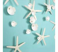 Beach Theme Hanging Decoration, Starfish and Seashell Garland with Pearls, White Paper Card Bunting for Birthday Party
