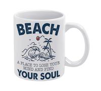 Beach Theme Mug Beach House Decor Beach A Place to Lose Your Mind and Find Your Soul Mug Funny Coffee Mug,Man Cave Prints,The Best Gift for Colleagues, Parents, and Grandparents, 110z Men and Women