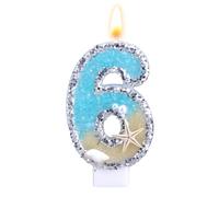 Beach Theme Number Candle, Beach Birthday Cake Topper Conch Starfish Sequins Number Candles for Birthday Party Cake Decoration Supplies (6)