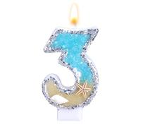 Beach Theme Number Candle, Beach Birthday Cake Topper Conch Starfish Sequins Number Candles for Birthday Party Cake Decoration Supplies (3)