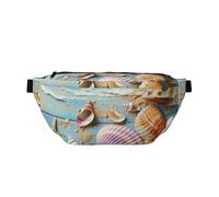 Beach Theme Seashells Print Bumbag Large Fanny Pack, Crossbody Waist Bag with Adjustable Strap Chest Bag for Hiking Travel Fitness and Daily Carry
