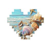 Beach Theme Seashells Printed Jigsaw Puzzle 10.8x12.8 CM, Heart-Shaped Puzzle Challenging Game for Adults, Fun Decorative Wall Decor