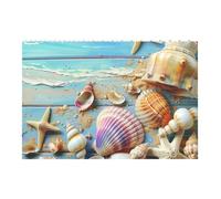 Beach Theme Seashells Printed Jigsaw Puzzle 14.4x9.8 CM, Rectangular Puzzle Challenging Game for Adults Gifts, Family Fun Decorative Wall Decor