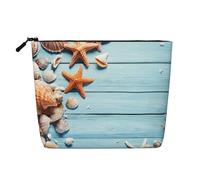 Beach Theme Seashells Single Layer Linen Like Makeup Bag, Lightweight and Cute, Easy to Use