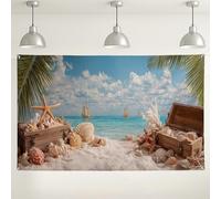 Beach Theme Wall Backdrop, Coastal Ocean Scene Party Decorations, Nautical Summer Photo Background for Photography Events, Tropical Vacation Booth Supplies 71x43 Inch
