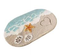 Beach-Themed Bath Mat - Extra Soft Anti-Slip Tufted Rug with Seashell & Starfish Design, Quick-Dry Coastal Bathroom Carpet for Shower & Tub (S)