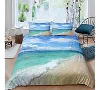 Beach Themed Bedding Set Ocean Sea Printed Comforter Cover for Kids Boys Girls Teens Hawaiian Beach Duvet Cover Breathable Bedspread Clear Sky Room Decor Quilt Cover King Boys
