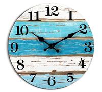 Beach Themed Blue Wall Clocks Battery Operated Silent Non-Ticking, Vintage Round Rustic Coastal Nautical Clock Decorative for Home Kitchen Living Room Office Bathroom Bedroom(10 Inch)