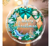 Beach Themed Christmas Ornament - Dolphin, Seashells, and Starfish Wreath, Hanging Decoration for Christmas Tree, Coastal Christmas Decorations, Xmas Decor, Perfect for Ocean Lovers