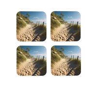 Beach Themed Coasters for Drinks Set of 4 Non-Slip Leather Coaster Heat Resistant Drink Coaster for Tabletop Protection Absorbent Cup Mat for Coffee Table Decor Square
