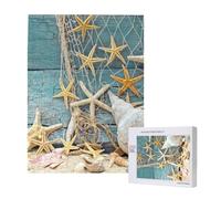 Beach Themed Conch Shell Starfish & Fishing Net,500 Pieces Wooden Jigsaw Family Game Jigsaw Puzzles for Adults Teens