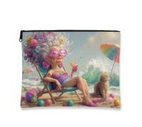 Beach-themed Makeup Bag, Colorful Floral Retro Cosmetic Travel Pouch for Women, Portable Small Canvas Zipper Organizer, Summer Festival Gift Skincare Toiletry Bag, Colorful, 7x9 Inch, Floral