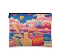 Beach-themed Makeup Bag, Colorful Ocean Waves Cosmetic Travel Pouch for Women, Portable Small Canvas Zipper Organizer, Summer Festival Gift Skincare Bag, Colorful, 7x9 Inch, Beach-themed