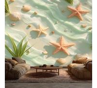 Beach Themed Wallpaper - Seaside Coastal Starfish Seashell Wall Paper, Beach Home Decor, Non-Woven Waterproof Print Wallpapers for Bedroom Living Room, Feature Walls Mural 100x70 cm GzA157