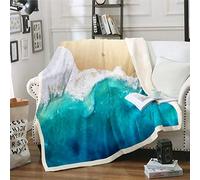 Beach Themed Wave Ocean Throw Blanket for Kids Boys Girls Sea Printed Blanket Hawaiian Beach Summer Holiday Vacation Room Decor Double 60"x79"