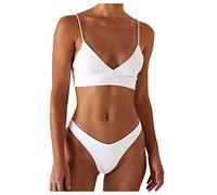 Beach Tops for Women UK Swim Shorts Ladies Sexy Two Set Up High Cut Bikini Women Solid Swimsuit Swimwears Tankinis Set Short Sets for Navy Bikini Bottoms Size 18 (White S)