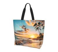 Beach Tote Bag Women's Shoulder Handbags Sunset Sea Shopping Bags Water-Resistant Large Handbag with Inner Pocket for Work Travel School