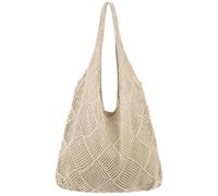 Beach Tote,Beach Tote Bag Women Mesh Crochet Tote Bag Aesthetic Crochet Beach Bag Knitting Hollow Summer Bag for Travel Essentials 14.6x13 Inch Light Khaki