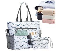 Beach Tote, Large Women's Beach Bag with Coin Purse - Foldable Tote with Zip - Outdoor Handbag for Travel, Camping, Swimming Pool, Hiking, Gym, Holiday, Daily Work, Wavy Pattern, Se référer à la