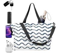 Beach tote with zipper, large beach bag, portable sandproof foldable bag, large zipper, beach bag, all useful for holidays, sunglasses, bottle, blue, Se référer à