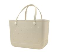 Beach Totebag X-Large Waterproof Sandproof Rubber Beach Tote Bag with Zipper Pocket and Phone Kickstand Cup, Grey, L, 1111