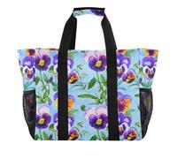 Beach Totes Bags for Women Cute Floral Reusable Shopping Bags Grocery Cloth Bag Towel Watercolor Pansies Flowers Blue Oversized Pool Tote Boat Bag