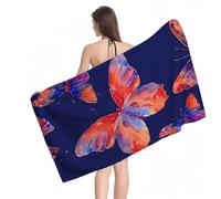 Beach Towel 100x180cm Extra Large Microfibre Towel for Adult, Sand Free Beach Towels Orange Butterfly Pattern with Net Bag, Quick Dry Gym Towels Men, Lightweight Compact, Beachs Accessories Y1-841