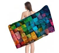 Beach Towel 100x180cm Extra Large Microfibre Towel for Adult, Sand Free Beach Towels Orange Geometry Pattern with Net Bag, Quick Dry Gym Towels Men, Lightweight Compact, Beachs Accessories Y1-829