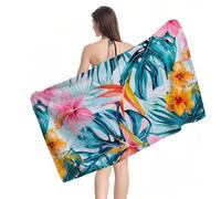 Beach Towel 100x180cm Extra Large Microfibre Towel for Adult, Sand Free Beach Towels Plants Flowers Pattern with Net Bag, Quick Dry Gym Towels Men, Lightweight Compact, Beachs Accessories Y1-923