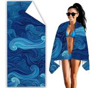 Beach Towel 100x200 CM Microfibre Beach Towels for Adults Blue Sand Free Microfibre Towel Abstract Travel Towels With Net Bag, Absorbent Quick Dry for Pool Swimming Summer Holiday Travel for Men F2-86