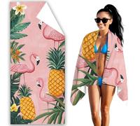 Beach Towel 100x200 CM Microfibre Beach Towels for Adults Flamingo Sand Free Microfibre Towel PineFruit Travel Towels With Net Bag, Absorbent Quick Dry for Pool Swimming Summer Holiday Travel F2-1034