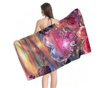 Beach Towel 100x200cm Extra Large Microfibre Towel for Adult,Sand Free Beach Towels Rose Heart Pattern with Net Bag,Quick Dry Gym Towels Men,Lightweight Compact,Beachs Accessories for Family Y1-899