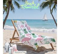 Beach Towel 100x220 cm Microfibre Beach Towels for Adults White Sand Free Microfibre Towel Flamingo Travel Towels With Net Bag, Absorbent Quick Dry for Pool Swimming Summer Holiday Travel Men F2-552