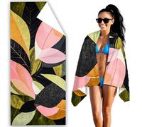 Beach Towel 170x85 cm Microfibre Beach Towels for Adults Green Sand Free Microfibre Towel Leaf Travel Towels With Net Bag, Absorbent Quick Dry for Pool Swimming Summer Holiday Travel for Women F2-320