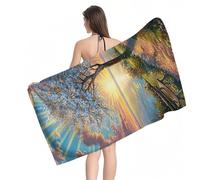 Beach Towel 60x120cm Extra Large Microfibre Towel for Adult, Sand Free Beach Towels Sea Tree Pattern with Net Bag, Quick Dry Gym Towels Men, Lightweight Compact, Beachs Accessories for Family Y1-941