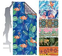 Beach Towel, 71"x32" Double Sides Oversized Microfiber Beach Towel for Adult, Lightweight Extra Large Quick Drying Sand Free Pool Towel for Swimming, Sports, Beach, Gym-Sunset(Thin) (Flamingo-Green)