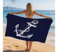 Beach Towel 75 X 150 Blue White Boat Anchor Microfibre Beach Towels For Adults Quick-Dry Sand Free Lightweight For Pool Camping Yoga & Outdoor