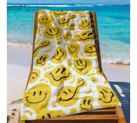 Beach Towel 80x160 Yellow Smiley Face Microfibre Quick Dry Towel for girls,Pool Swimming Travel Towels,Sand-Resistant, Absorbent, Lightweight