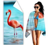 Beach Towel 90x200 CM Microfibre Beach Towels for Adults Flamingo Sand Free Microfibre Towel Orange Color Travel Towels With Net Bag, Absorbent Quick Dry for Pool Swimming Summer Holiday Travel F2-874