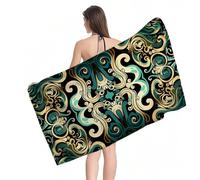 Beach Towel 90x200cm Extra Large Microfibre Towel for Adult, Sand Free Beach Towels Green Abstract Pattern with Net Bag, Quick Dry Gym Towels Men, Lightweight Compact, Beachs Accessories, Gifts Y1-933