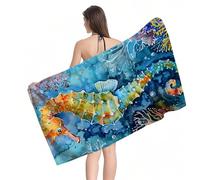 Beach Towel 90x200cm Extra Large Microfibre Towel for Adult, Sand Free Beach Towels Seahorse Pattern with Net Bag, Quick Dry Gym Towels Men, Lightweight Compact, Beachs Accessories for Family Y1-859