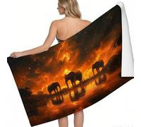 Beach Towel Animals Elephants Starry Sky 180 x 90 cm Quick Dry Sand Free Compact Orange Color Printed Lightweight Microfibre Large