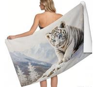 Beach Towel Animals Snow Mountain Tiger Quick Dry Microfibre Printed Beach Towels White Super Absorbent Beach Towel for Swim 160 x 80 cm Soft Sand Free Lightweight