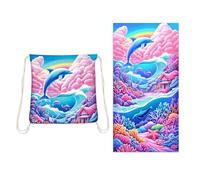 Beach Towel Backpack, 2 in 1 Summer Large Lightweight Beach Towel - Multifunctional Dolphin Pattern Towel Bag for Storage, Beach, Swimming, Sport