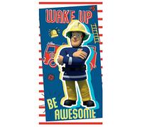 Beach Towel, Bath Towel, Fireman Sam Wake Up Be Awesome Fire Ladder Fire Siren 70 x 140 cm 100% Cotton