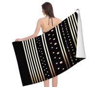 Beach Towel Black Stripes With Gold Dots For Shabby Pattern Quick Dry Bath Towel Portable Summer Large Pool Towels, For Travel, Sport, Holiday, 80x130cm