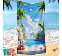 Beach Towel, Blue Sky Sea Quick Dry Towels, Microfibre Beach Towels for Adults kids, Super Absorbent Large Travel Towel 95x190, Soft and Lightweight, Compact and Sand Free for Camping and Holiday