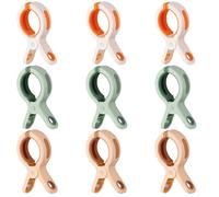 Beach Towel Clips for Sun Loungers, Windproof Towel Pegs for Beach Towels, Secure Beach Accessories with Three Color Options, Set of Nine Clips Measuring 6 by 11 cm