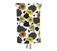 Beach Towel Cow Print With Sunflowers Shower Towel Durability Bath Towels Absorbent Bath Sheets For Sports Pool Camping 80X130CM